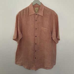 Jos. A. Bank Men's Linen Short Sleeve Peach Orange Wooden Buttons Size M